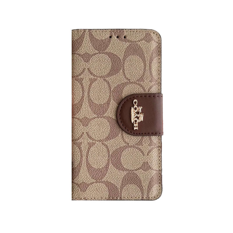 Coach iPhone Case Leather Flip Case with Card Holder Brown-PTK241622