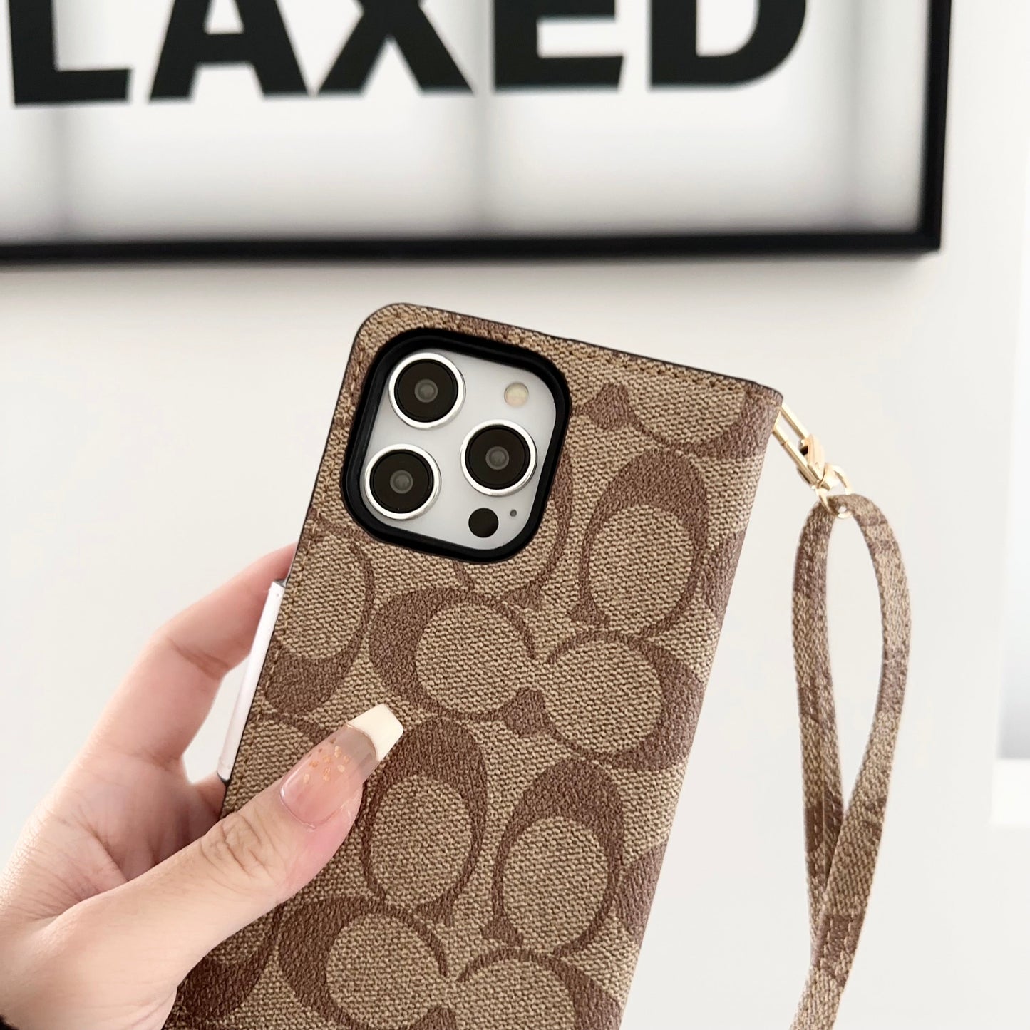 Coach iPhone Case Leather Flip Case with Card Holder Brown-PTK241622